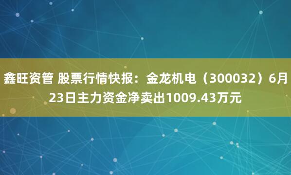 鑫旺资管 股票行情快报：金龙机电（300032）6月23日主力资金净卖出1009.43万元
