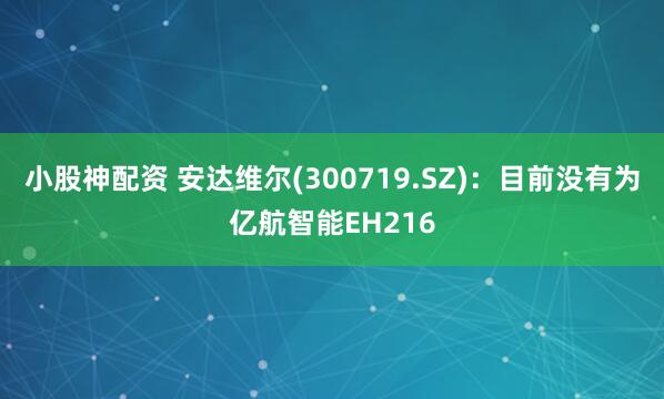 小股神配资 安达维尔(300719.SZ)：目前没有为亿航智能EH216